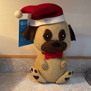 Festive Pug Plush with Santa Hat
